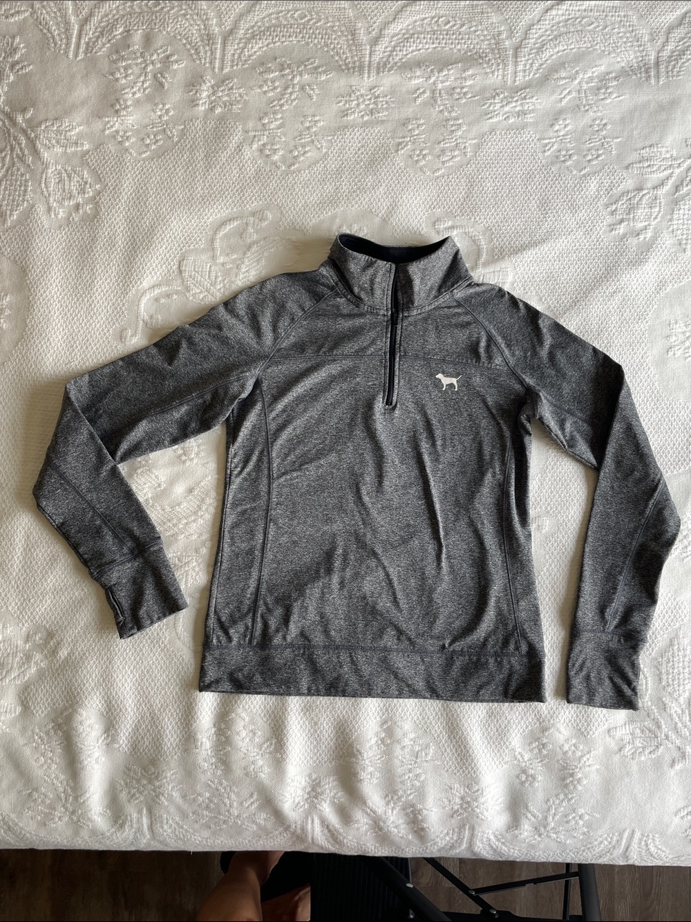 PINK Victoria's Secret Gray Quarter-Zip Pullover with Dog Logo size M